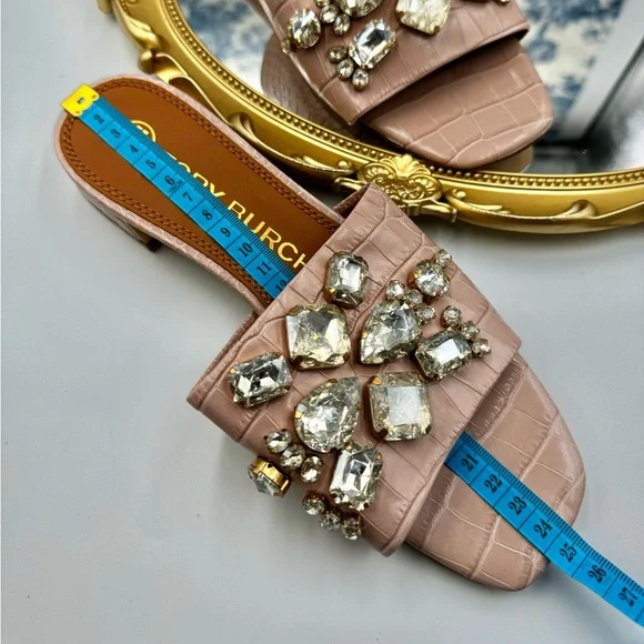 🆕 TORY BURCH 🧿 NWOT Martine 25mm Slides, Pink Croc Embossed Crystal, Sz 7 - Picture 13 of 16